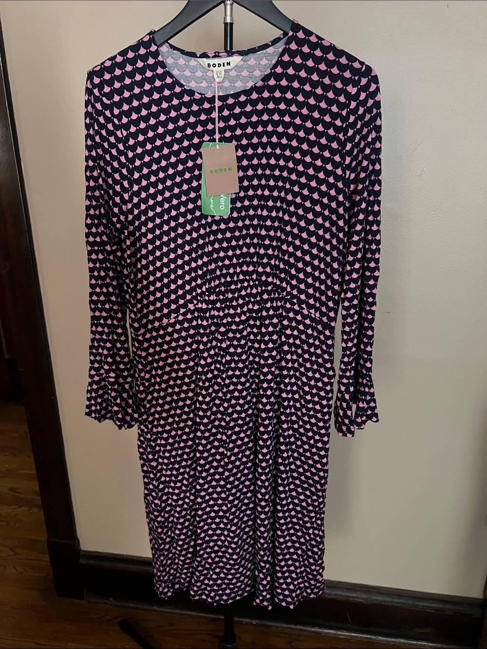 Boden Navy Dress with Pink Heart Print